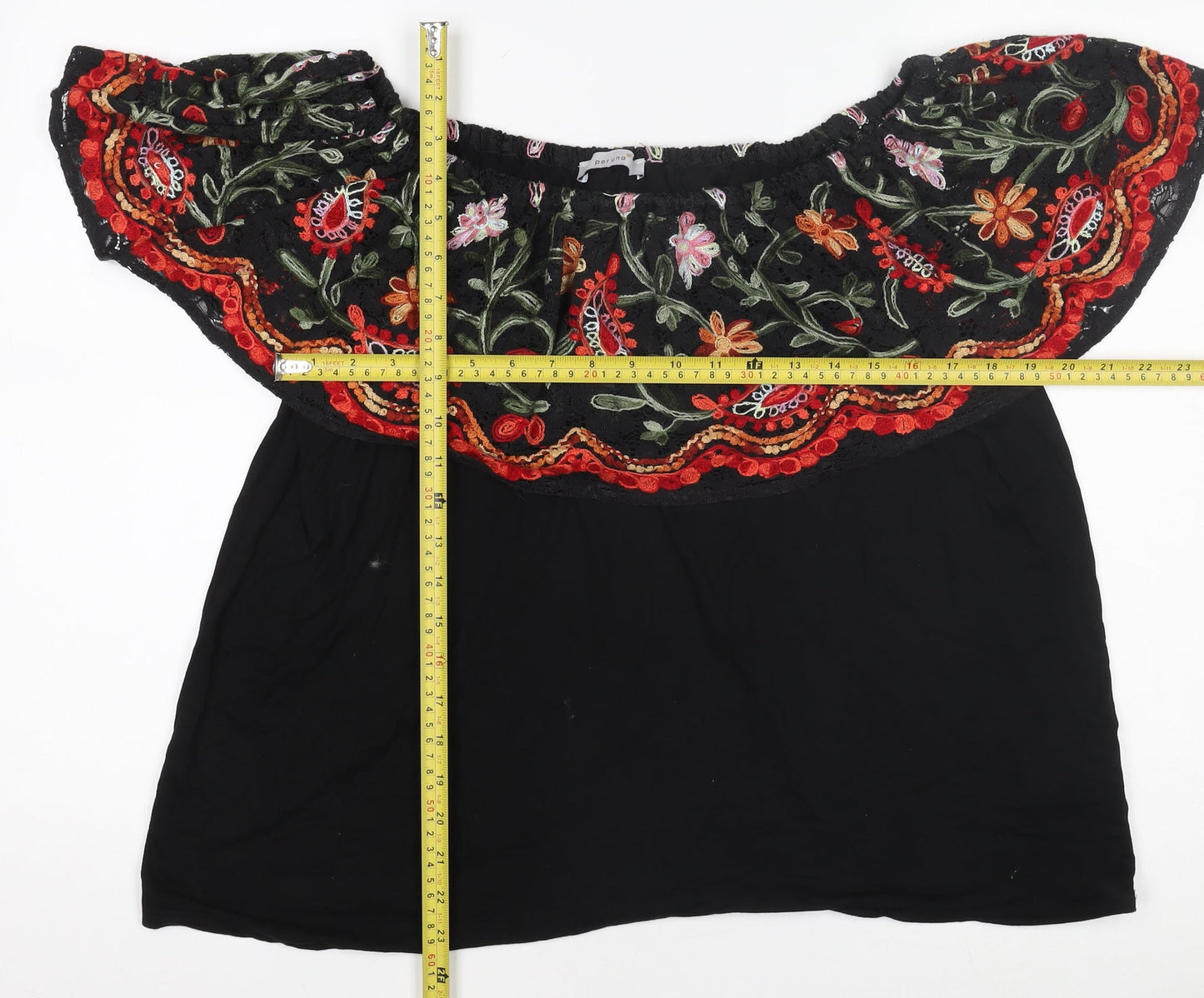 Marks and Spencer Per Una Women's Black Embroidered Off Shoulder Blouse Size 12