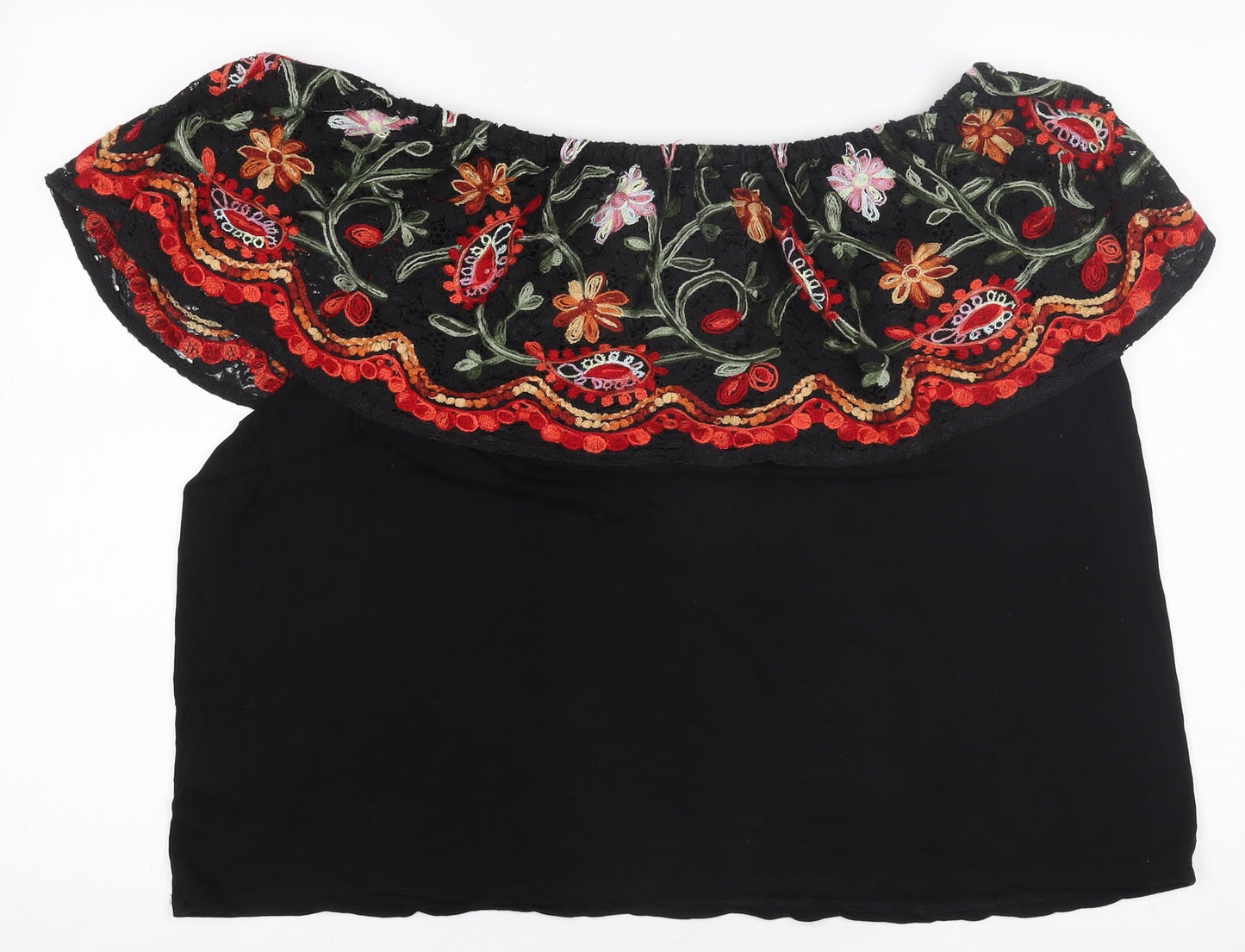 Marks and Spencer Per Una Women's Black Embroidered Off Shoulder Blouse Size 12