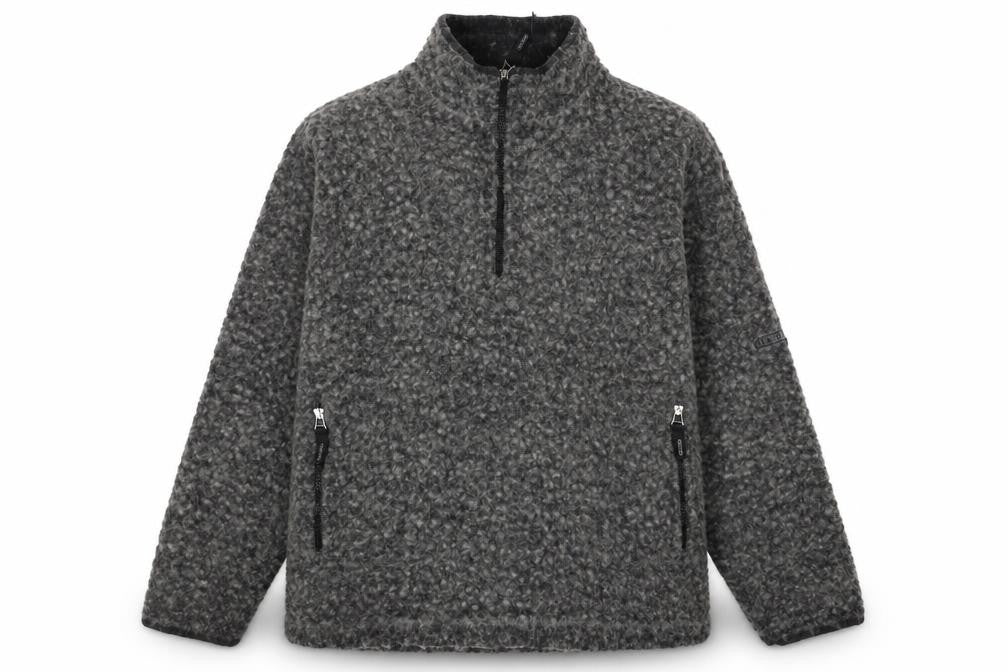 nX Mens Grey Fleece Wool Blend 1/4 Zip Pullover Sweatshirt L