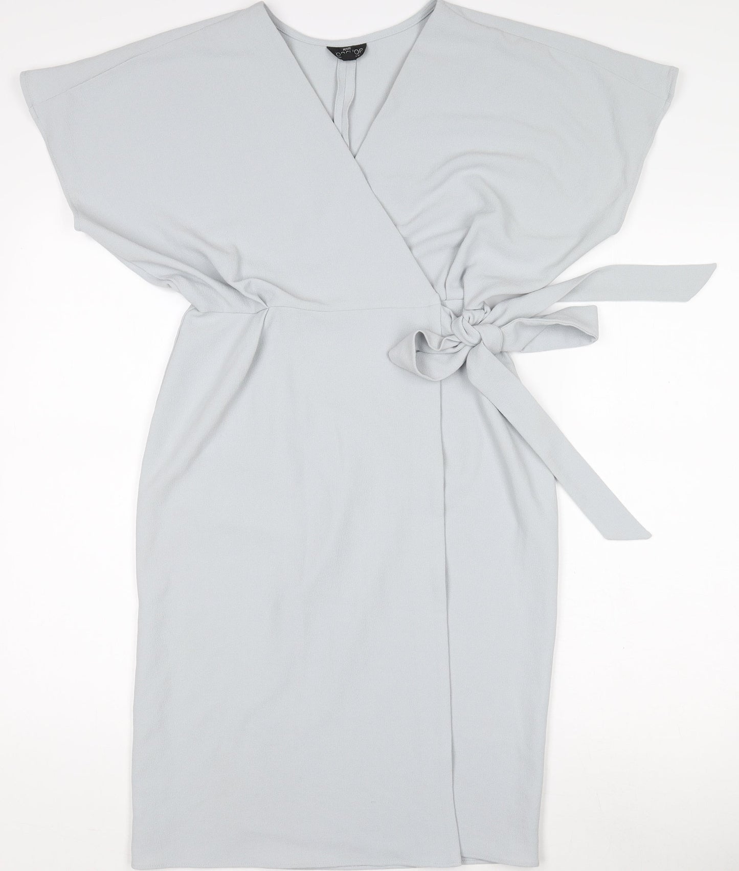 Topshop Petite Grey Wrap Dress Women Size 10 Belted V-Neck