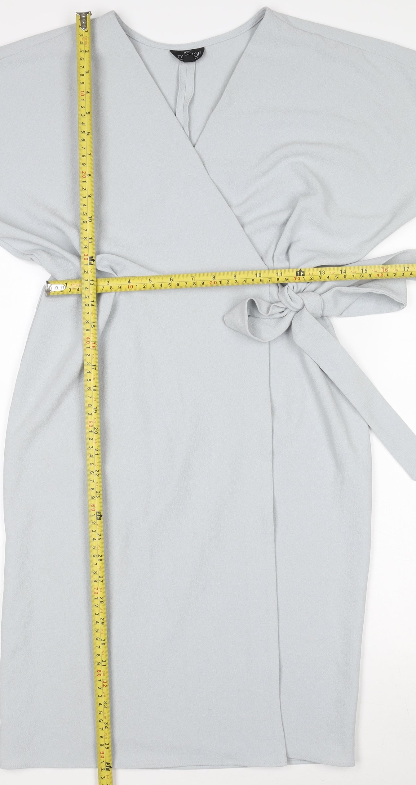 Topshop Petite Grey Wrap Dress Women Size 10 Belted V-Neck