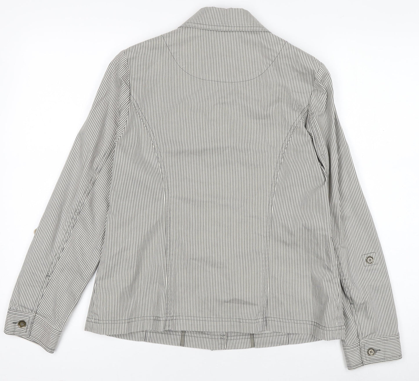 Women's Grey Striped Cotton Blazer Size 10 Classic Jacket