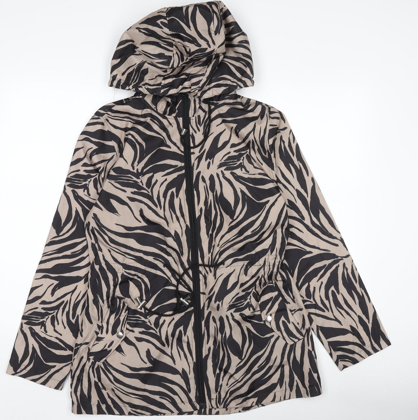 Love Coats Womens Beige Animal Print Hooded Anorak Jacket Size 10