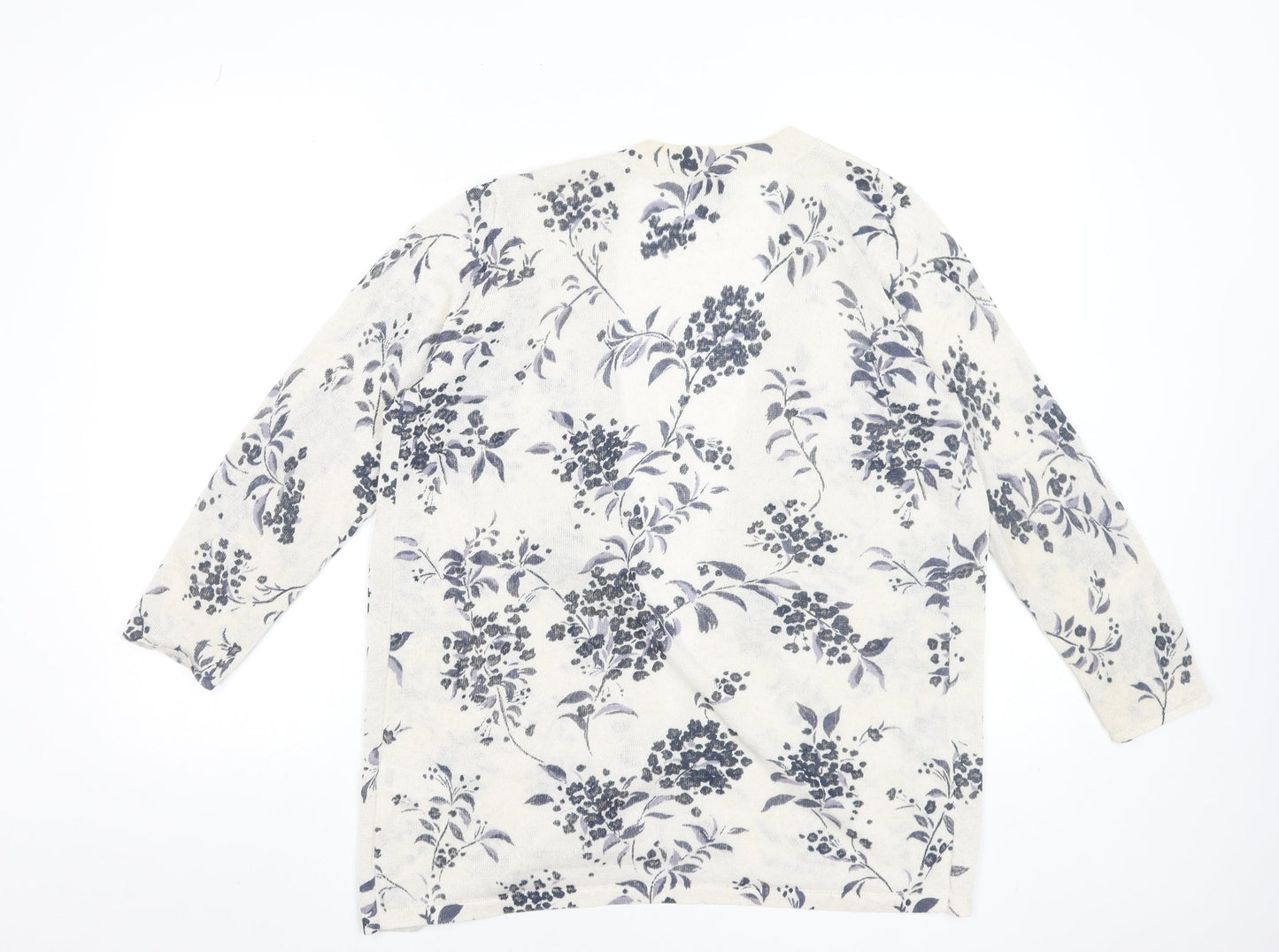 Monsoon Women Beige Floral Linen Blend Cardigan Size M