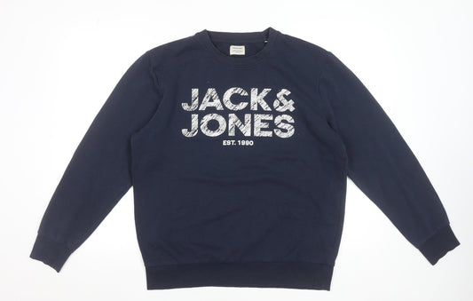 Jack & Jones Men's Blue Crew Neck Logo Sweatshirt Size M