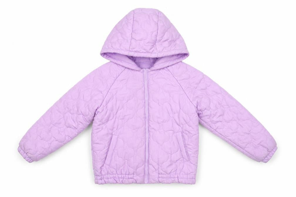 Front view of Dunnes girls’ purple quilted hooded jacket 7-8 years