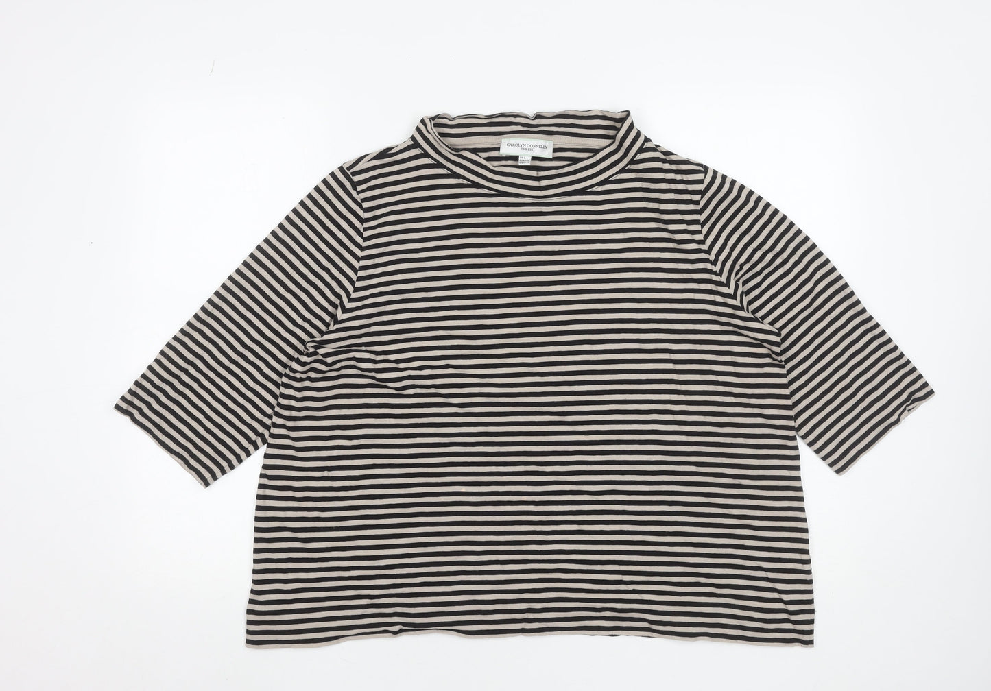 Carolyn Donnelly Women's Black Striped 3/4 Sleeve Cotton T-Shirt L