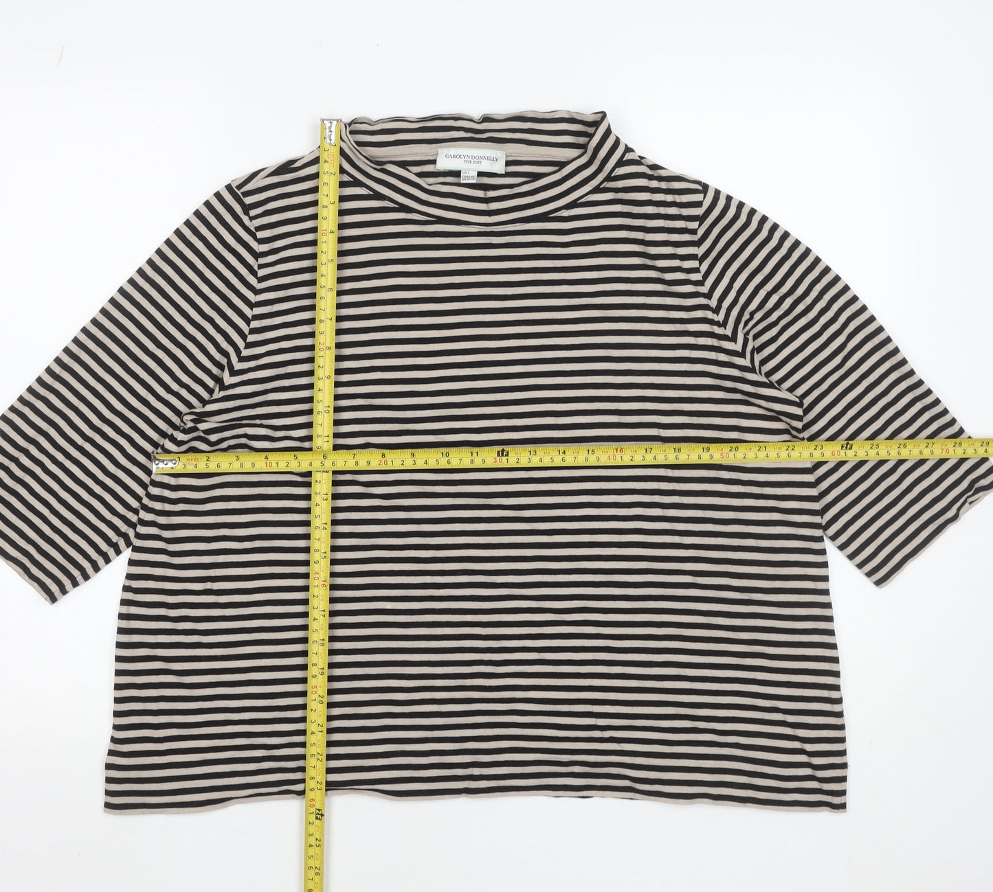 Carolyn Donnelly Women's Black Striped 3/4 Sleeve Cotton T-Shirt L