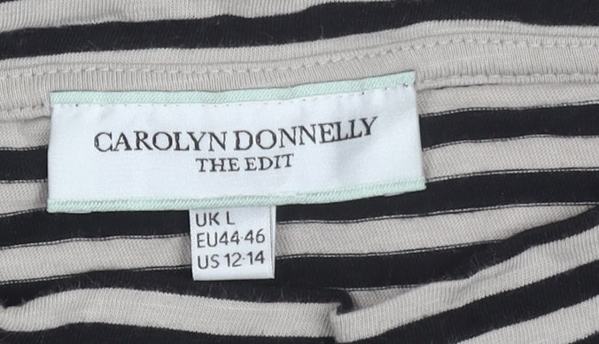 Carolyn Donnelly Women's Black Striped 3/4 Sleeve Cotton T-Shirt L