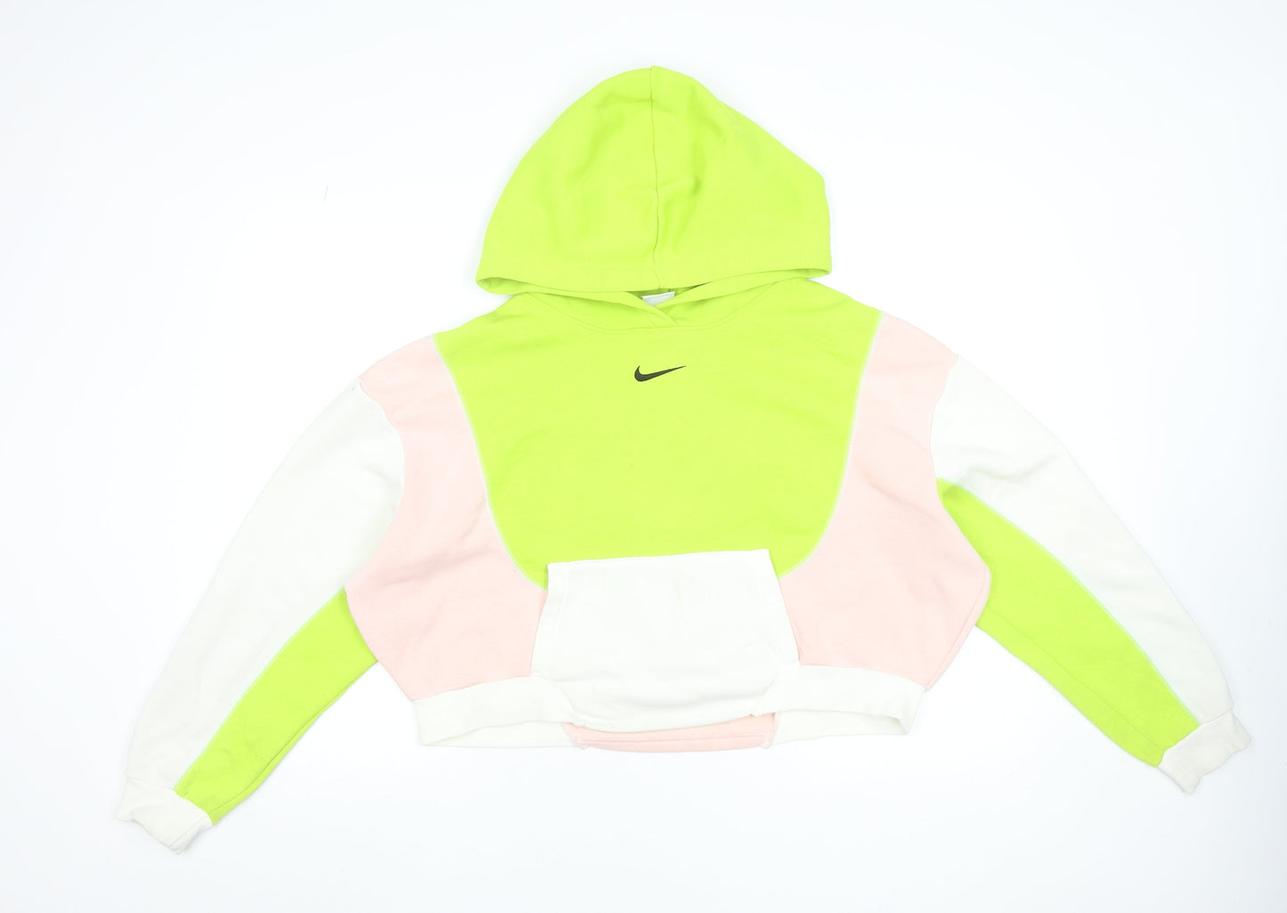 Nike Women’s Green Pink White Colourblock Hoodie Size L Cotton Blend