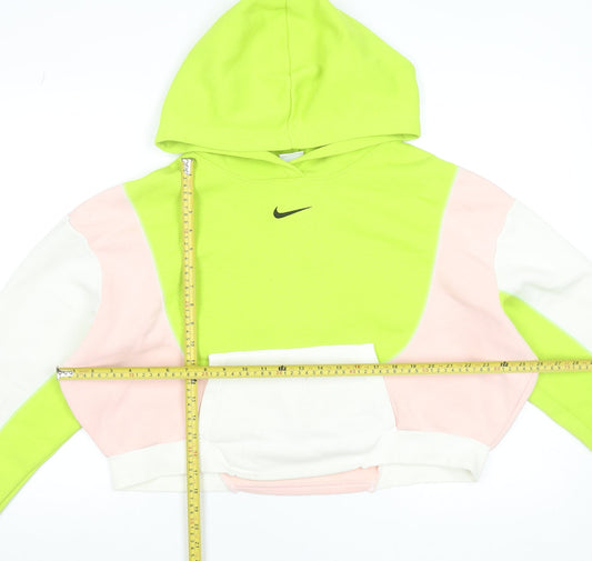 Nike Women’s Green Pink White Colourblock Hoodie Size L Cotton Blend