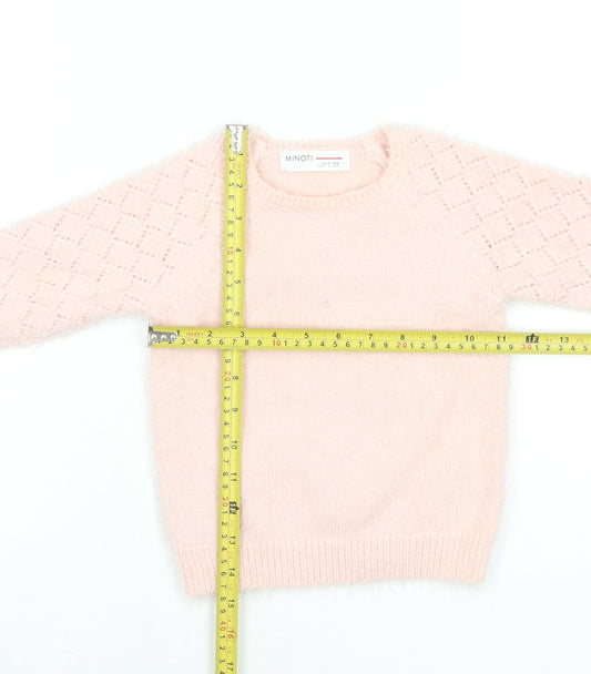 Minoti Girls Pink Pullover Jumper 3 Years Soft Knit Diamond Sleeve