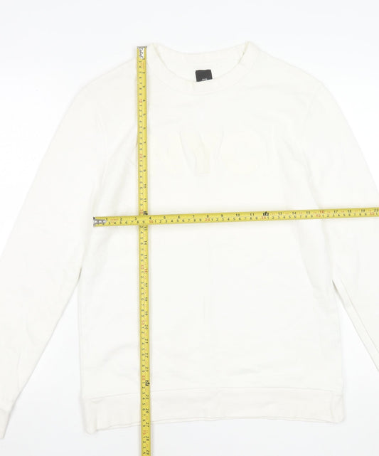 River Island Women Ivory NYC Cotton Pullover Sweatshirt Small