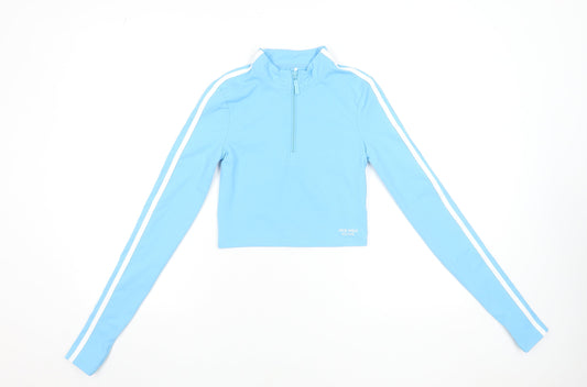 Jack Wills Women Blue Size 8 Cropped 1/4 Zip Long Sleeve Active Top