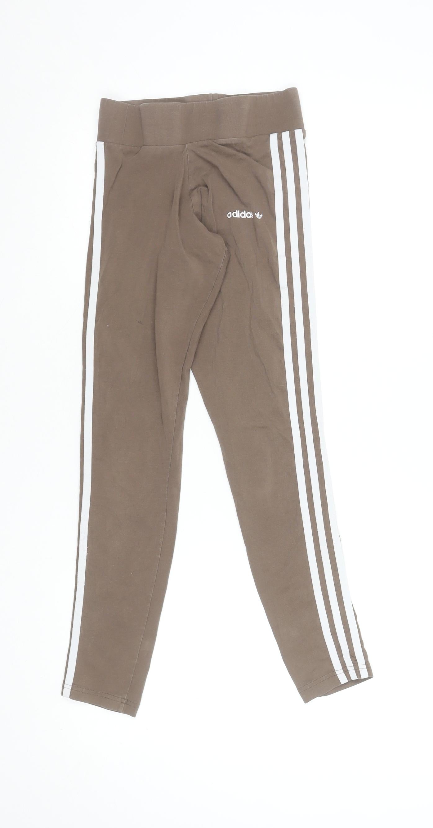 Adidas Women’s XS Brown 3-Stripes Leggings Cotton Stretch Athleisure