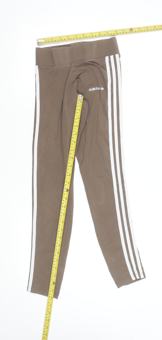 Adidas Women’s XS Brown 3-Stripes Leggings Cotton Stretch Athleisure