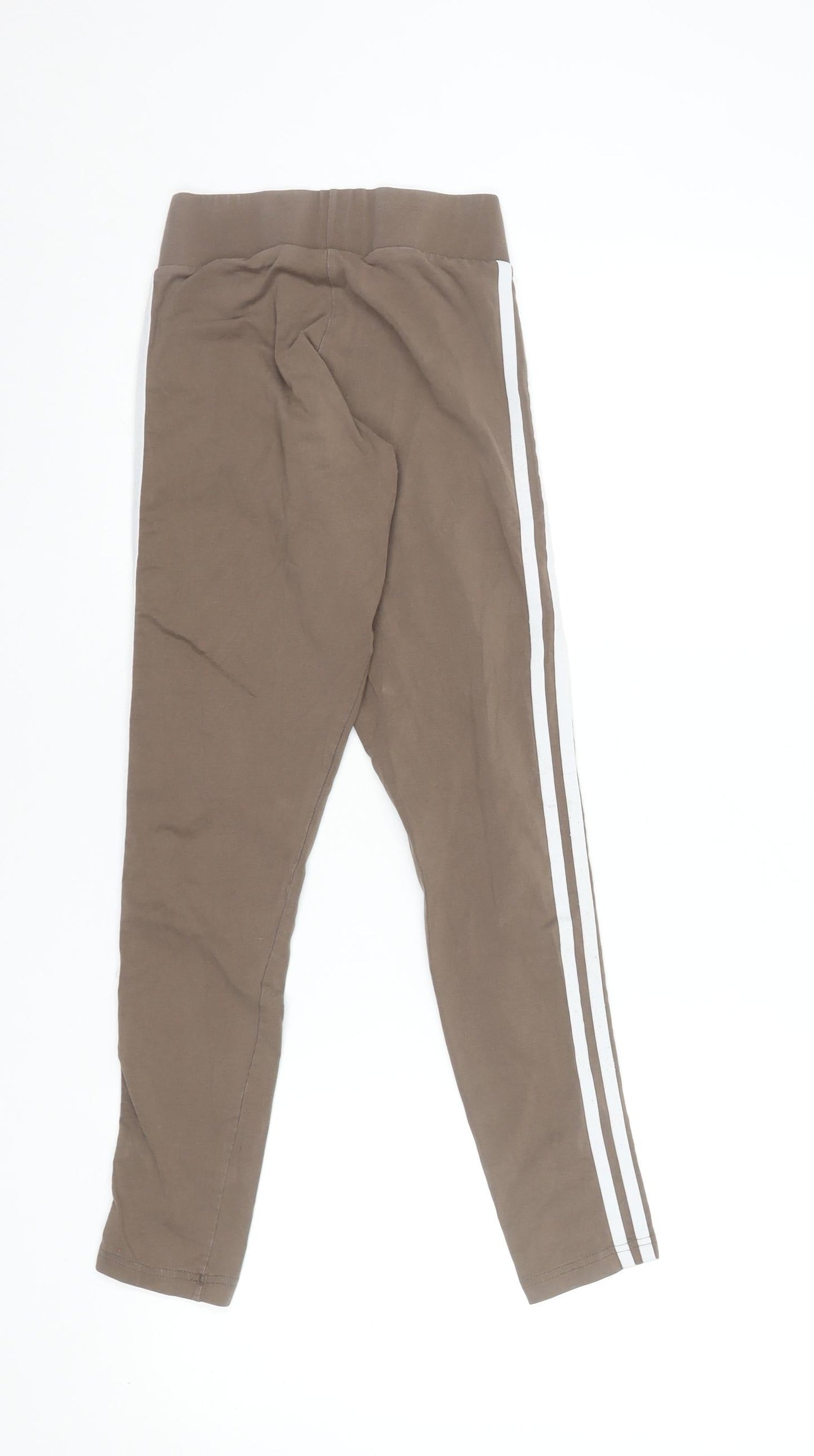 Adidas Women’s XS Brown 3-Stripes Leggings Cotton Stretch Athleisure