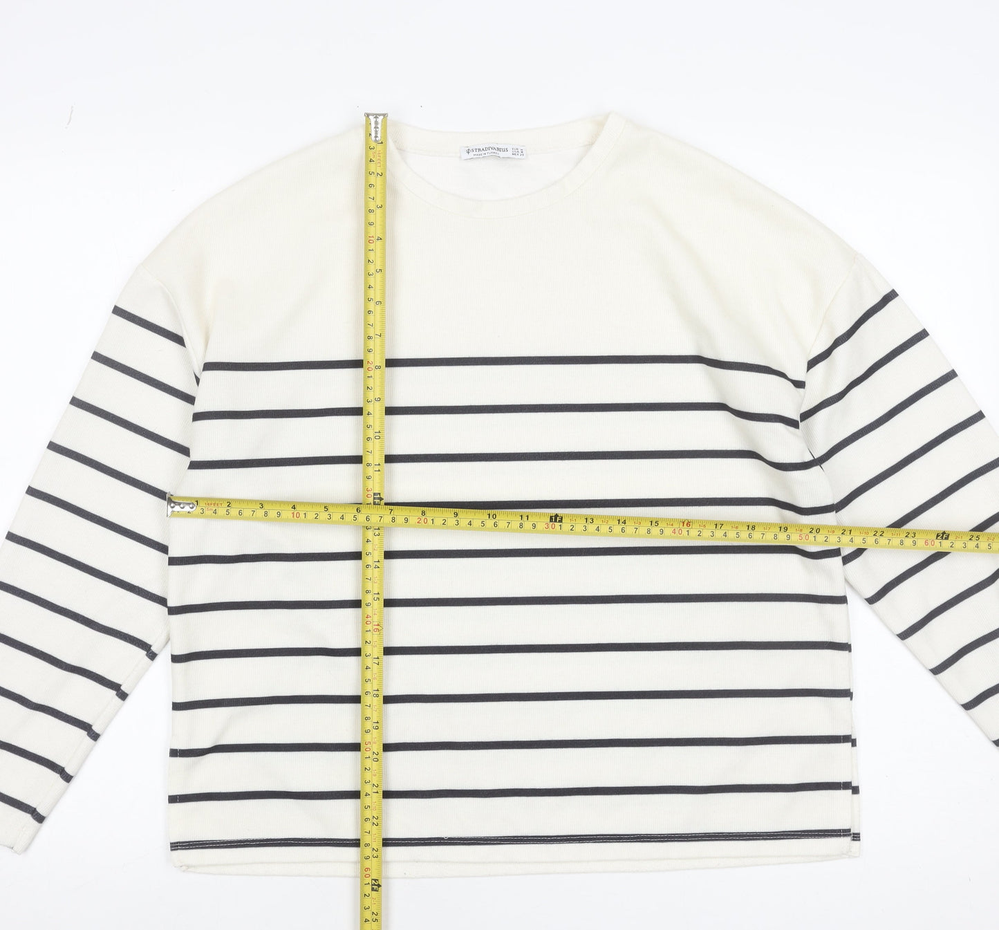 Stradivarius Women’s White Striped Long Sleeve Basic T-Shirt Size 12