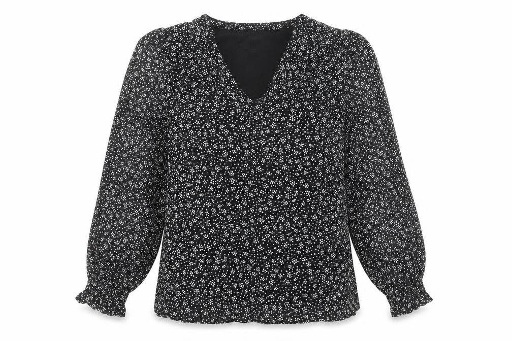 Vila Women's Black Floral V-Neck Long Sleeve Blouse Size 14