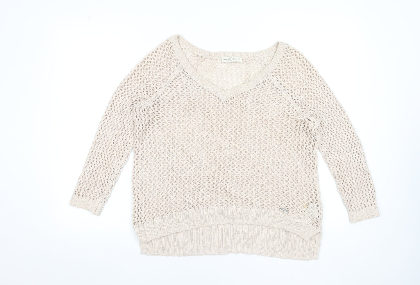 Womens UK M Relaxed Abercrombie & Fitch Beige Pullover Open-Knit