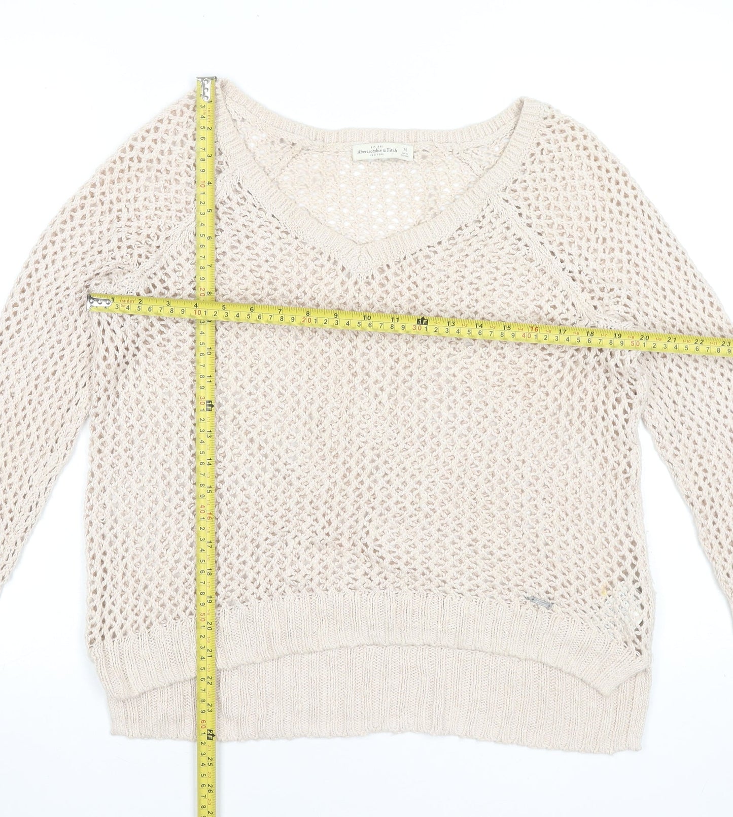 Womens UK M Relaxed Abercrombie & Fitch Beige Pullover Open-Knit