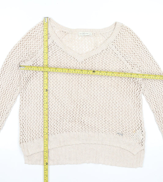 Womens UK M Relaxed Abercrombie & Fitch Beige Pullover Open-Knit