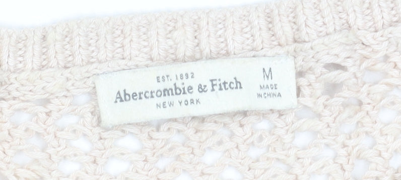 Womens UK M Relaxed Abercrombie & Fitch Beige Pullover Open-Knit