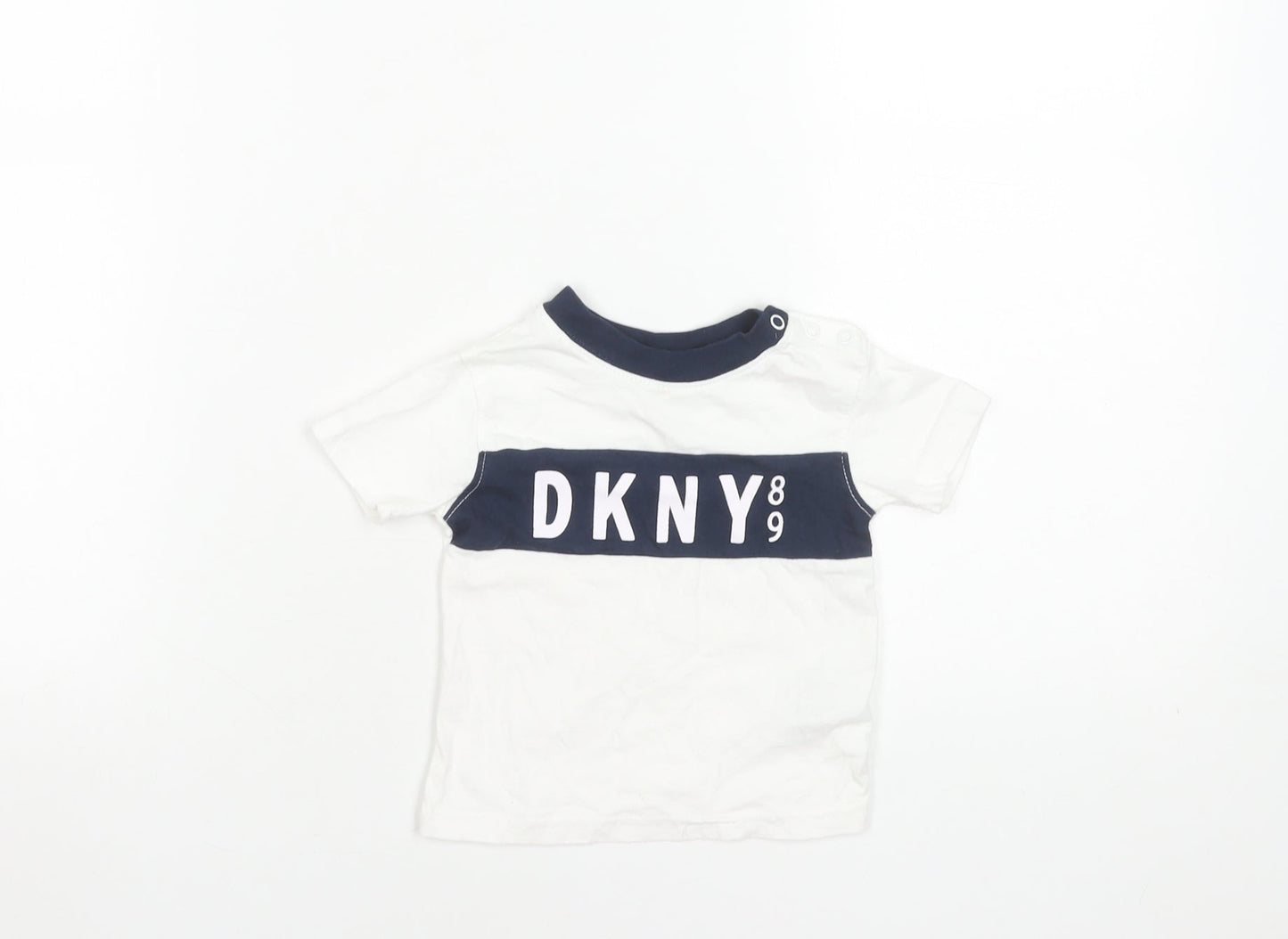 DKNY Unisex Baby White Cotton Logo T-Shirt 12 Months Short Sleeve