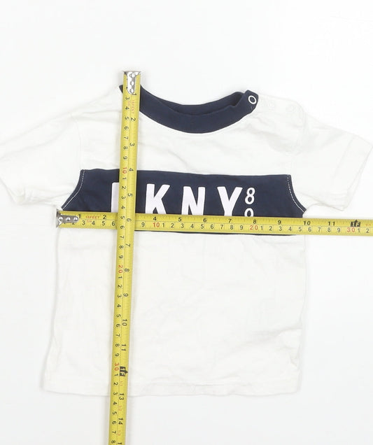 DKNY Unisex Baby White Cotton Logo T-Shirt 12 Months Short Sleeve