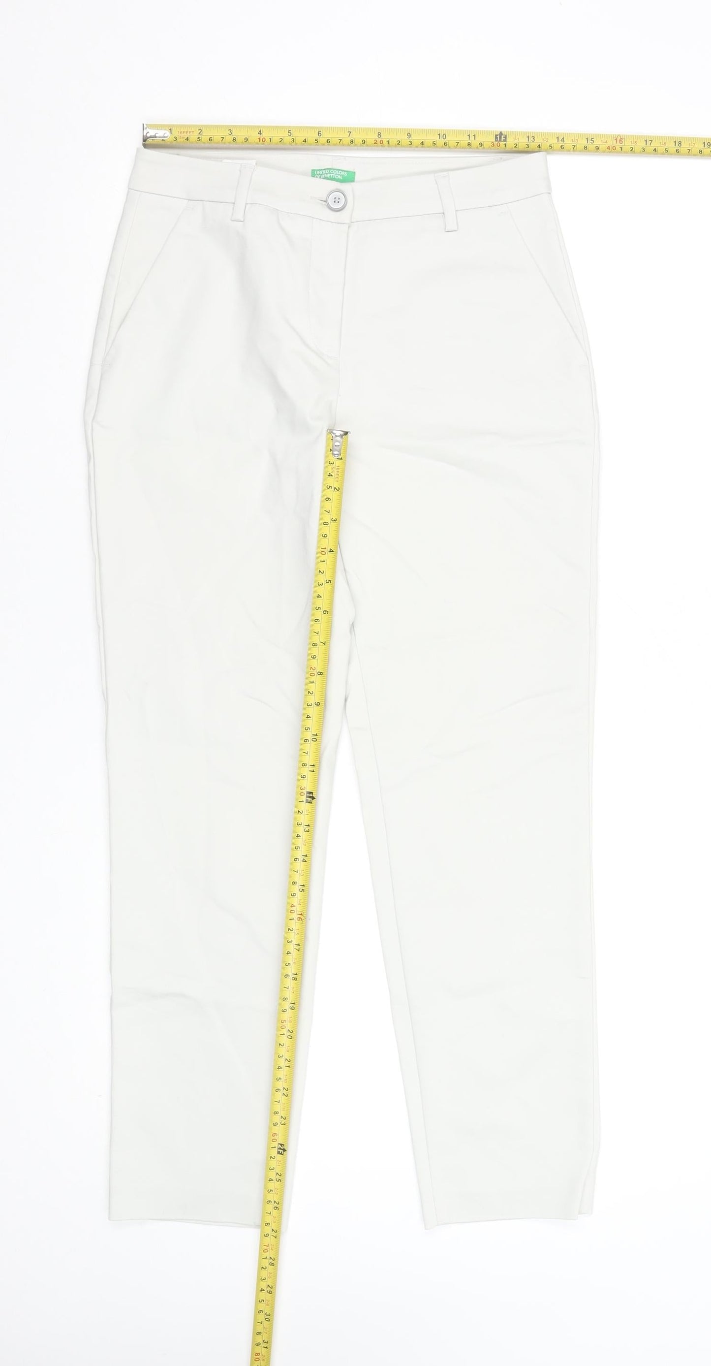 United Colors of Benetton Women White Chino Trousers Size 8 Cotton Blend