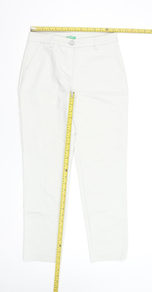 United Colors of Benetton Women White Chino Trousers Size 8 Cotton Blend