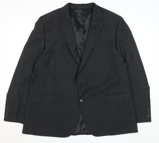 Men’s Grey Wool Blend Two Button Regular Fit Blazer 48R
