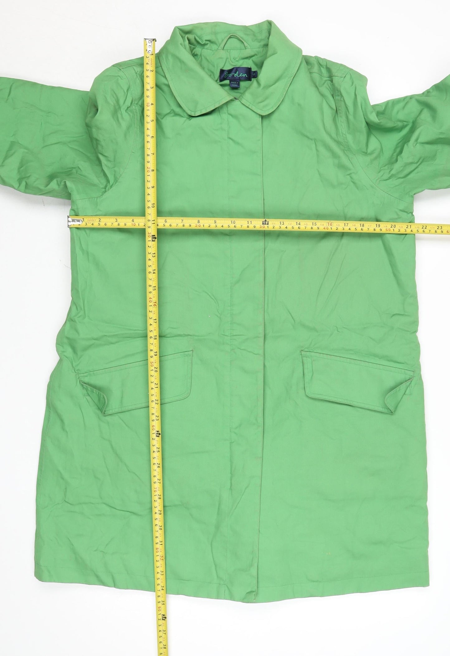 Boden Women's Green Cotton Mid-Length Rain Coat Size 10