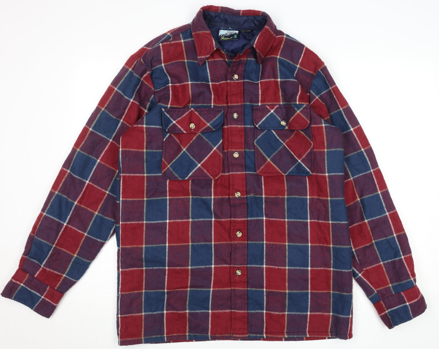 Fieldmaster Men's Red Blue Check Flannel Button-Up Shirt M