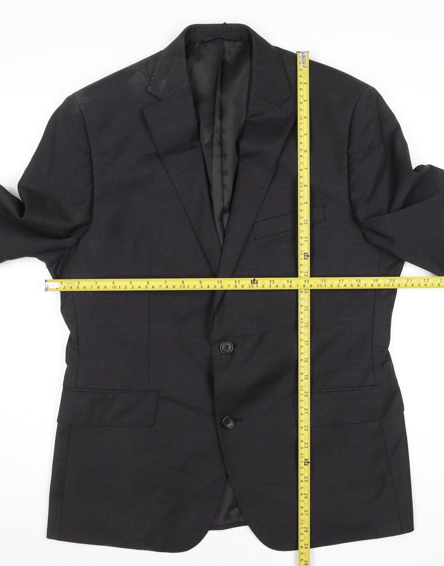 Men’s Grey Wool Blend Slim Fit Short Blazer Jacket 42L