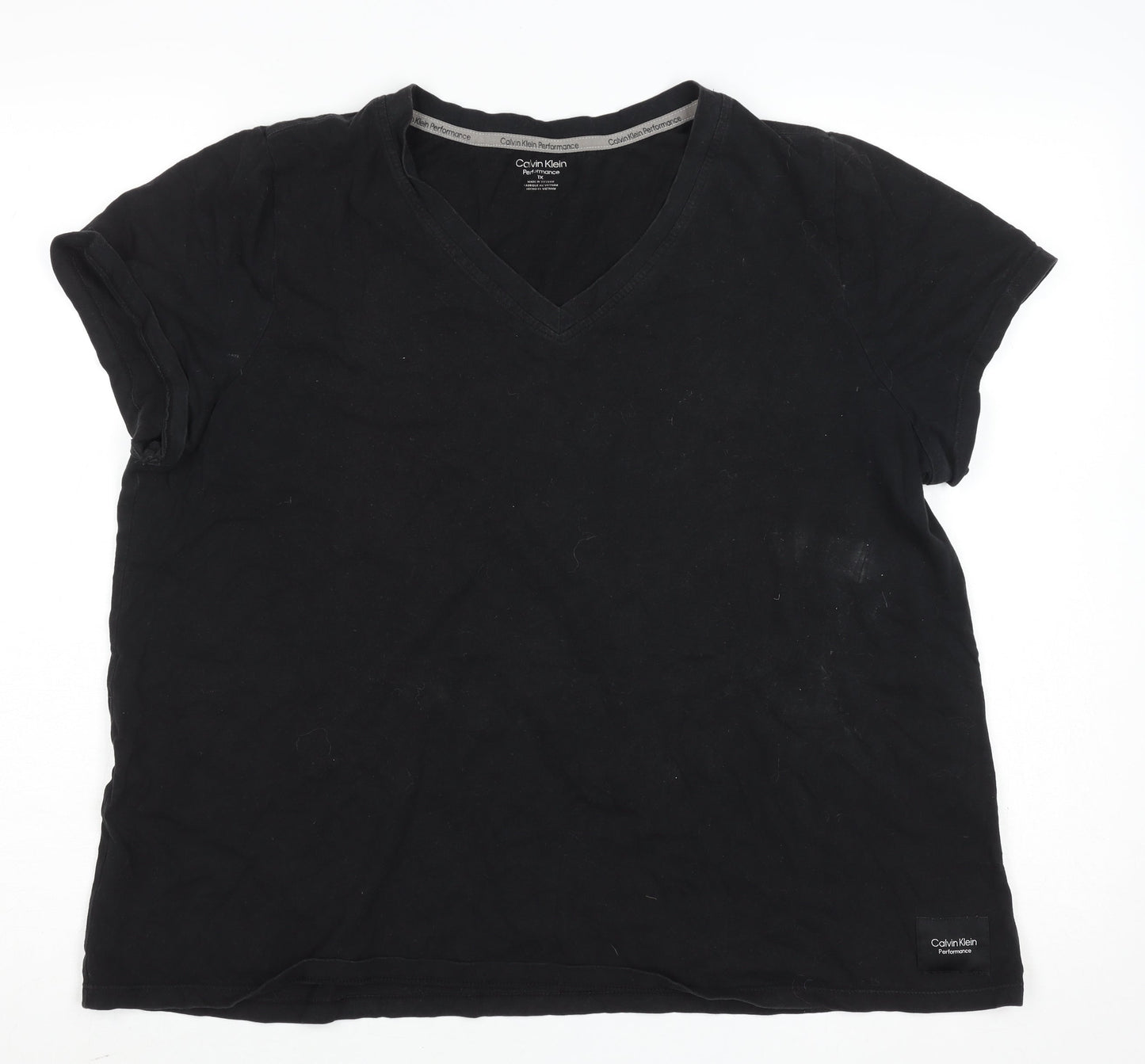 Calvin Klein Performance Womens Black V-Neck Cotton Active T-Shirt Size XL