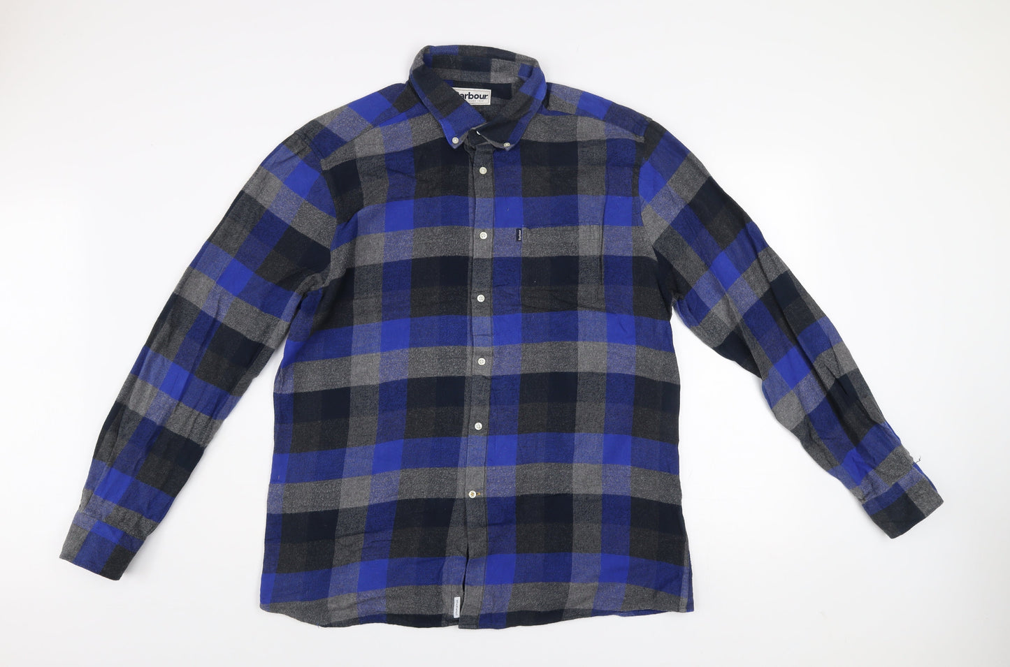 Barbour Men's Blue Grey Check Cotton Long Sleeve Button-Up Shirt XL