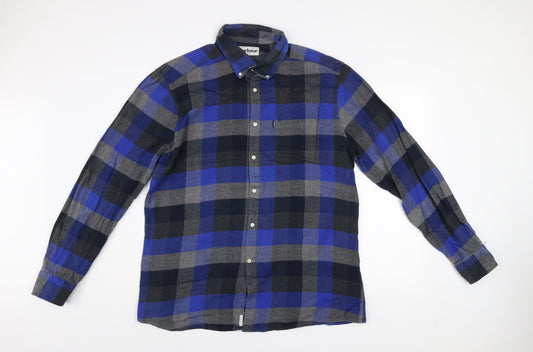 Barbour Men's Blue Grey Check Cotton Long Sleeve Button-Up Shirt XL