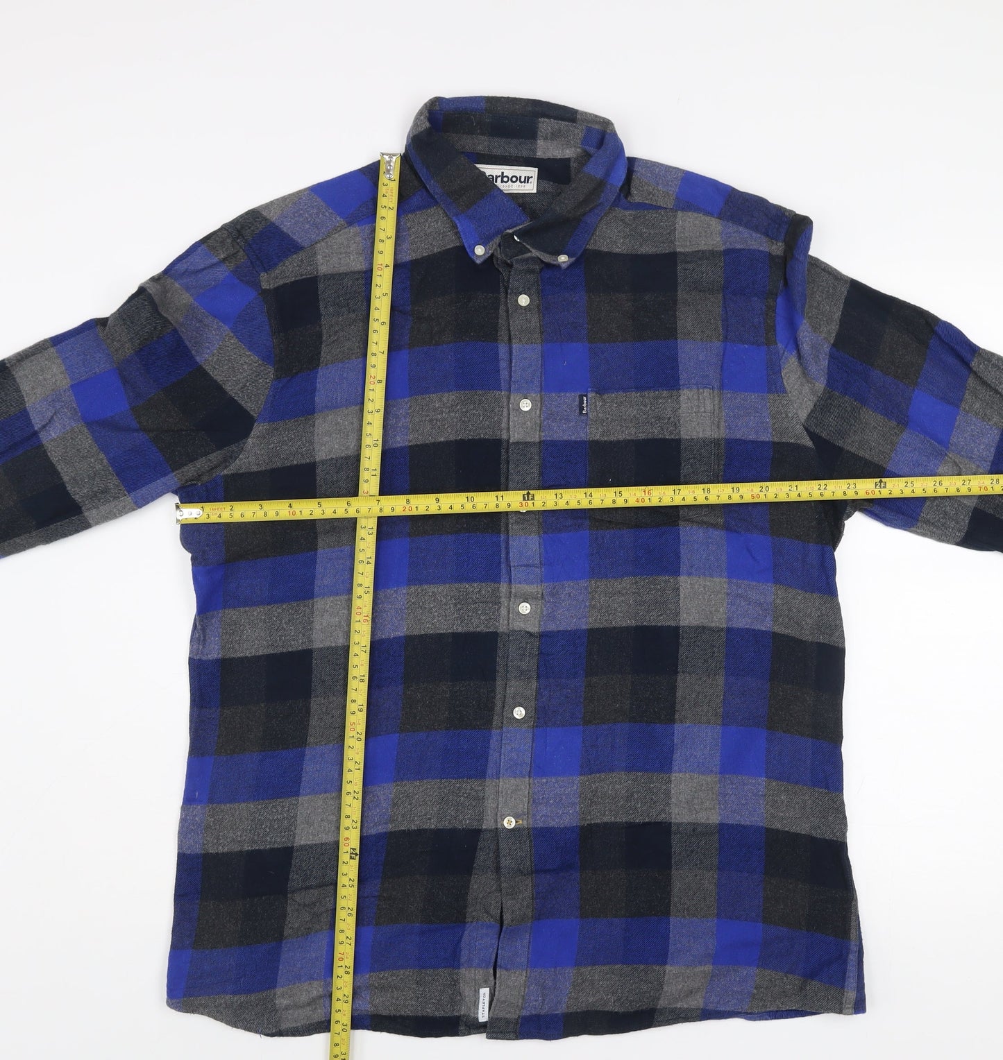 Barbour Men's Blue Grey Check Cotton Long Sleeve Button-Up Shirt XL