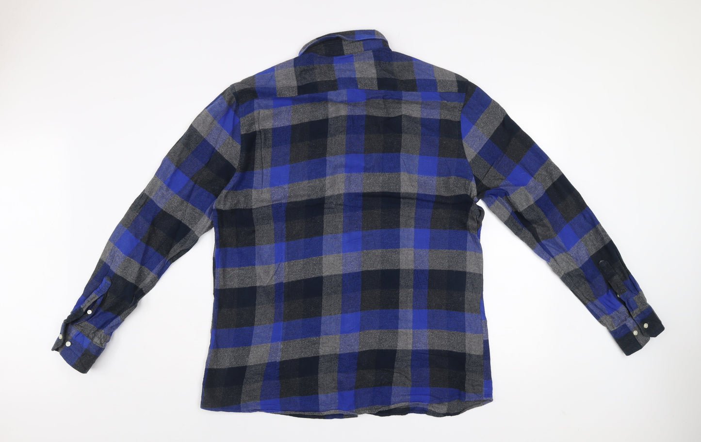 Barbour Men's Blue Grey Check Cotton Long Sleeve Button-Up Shirt XL