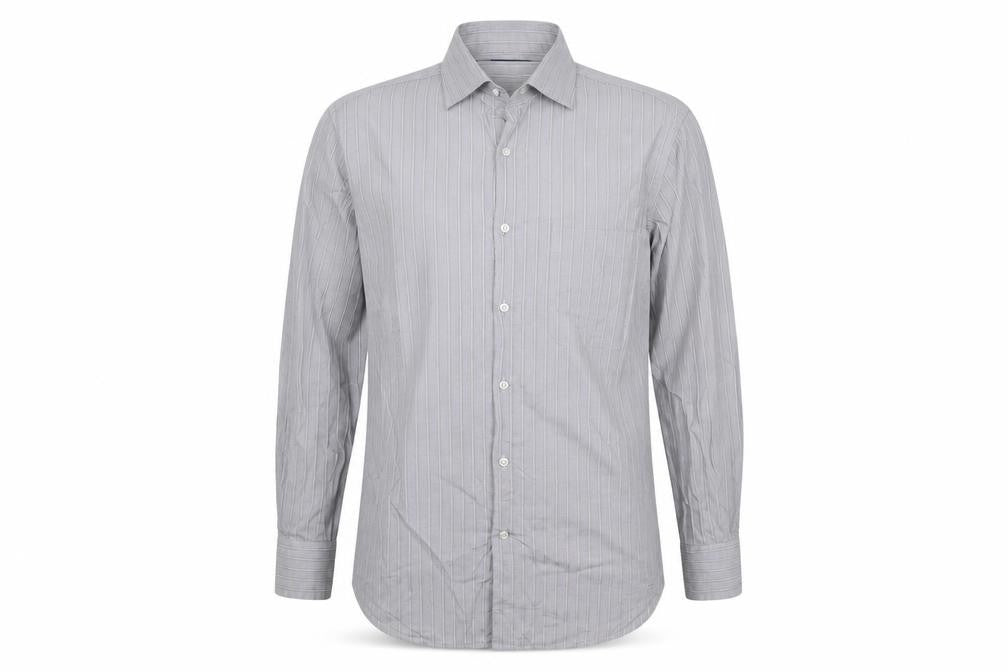 Caliban Men's Grey Striped Dress Shirt 15.5in Collar Regular Fit