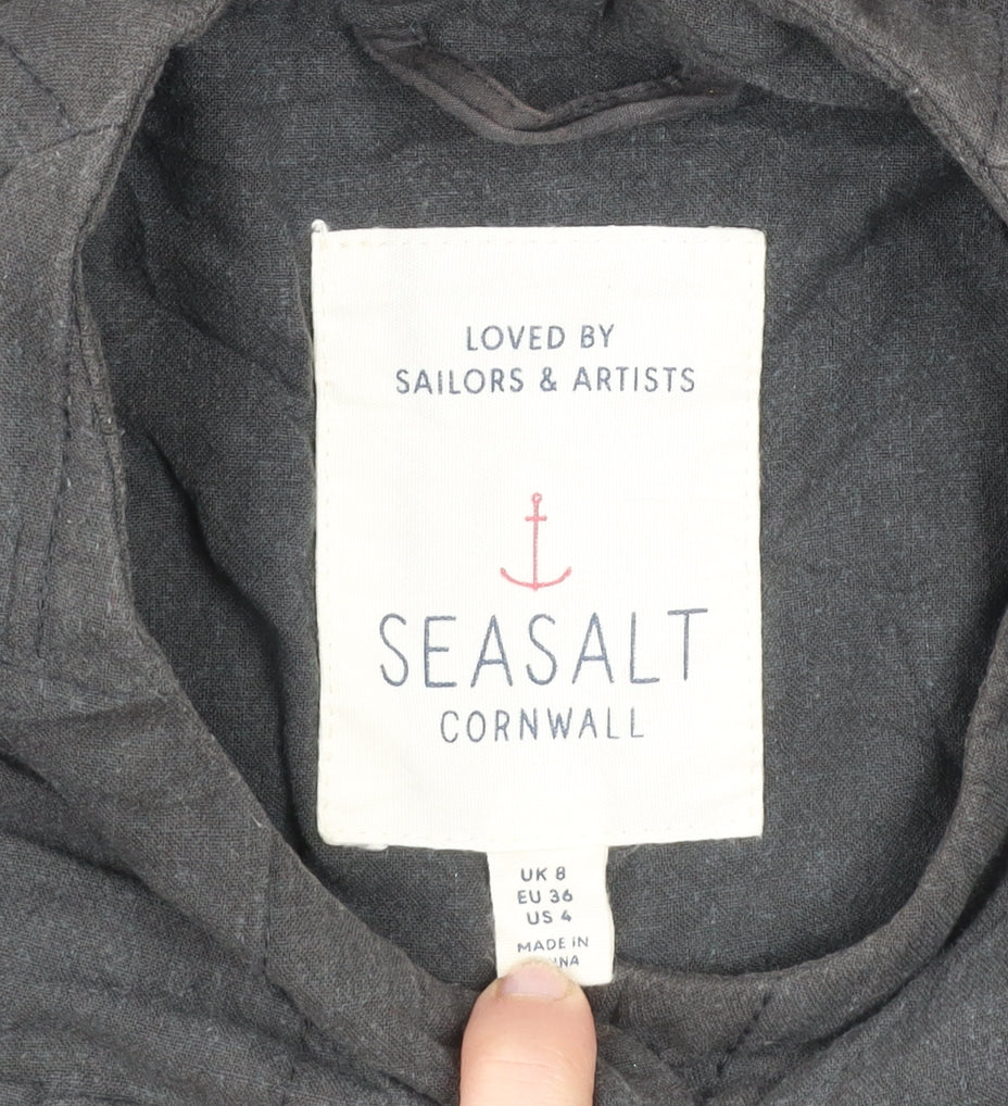 Seasalt Cornwall Women's Grey Linen Blend Long Coat UK 8