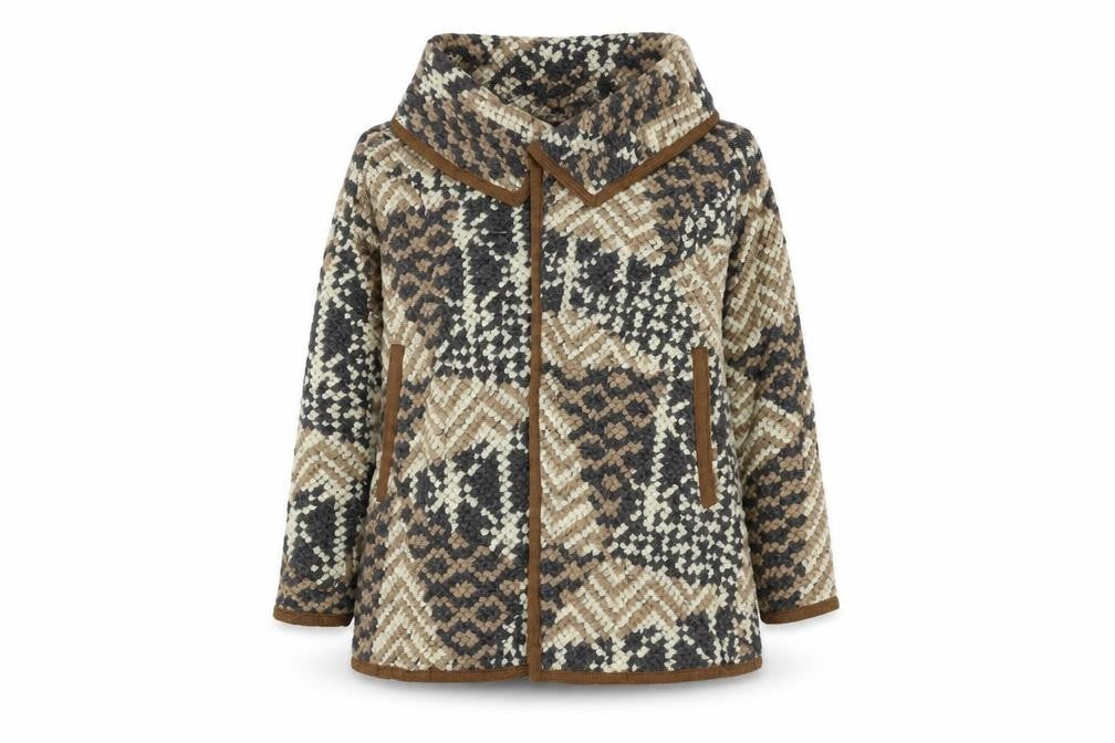 River Island Women Brown Geometric Wool Blend Mid-Length Coat Size 10