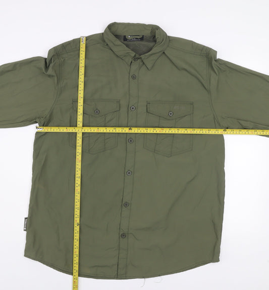 Mountain Warehouse Men's Green XL Button-Up Nylon Travel Shirt