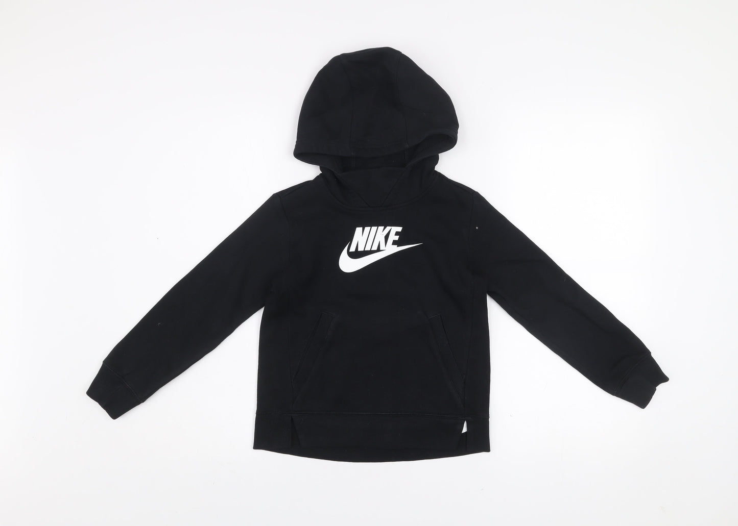 Nike Boys Black Pullover Hoodie XS 122-128cm Cotton Blend Logo Sweatshirt