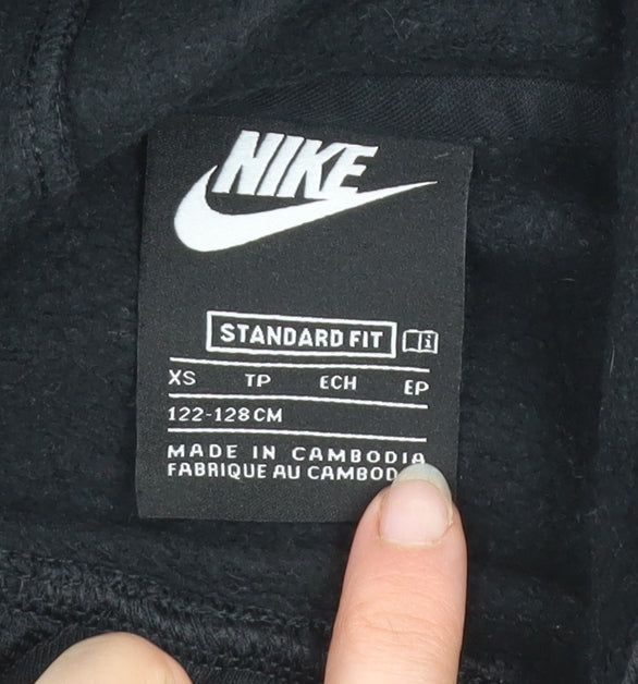 Nike Boys Black Pullover Hoodie XS 122-128cm Cotton Blend Logo Sweatshirt