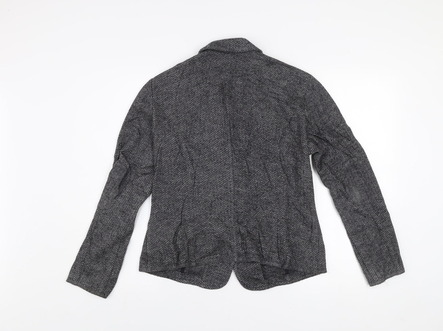 Brax Women's Grey Herringbone Wool Blend Blazer Size 12 Classic Style