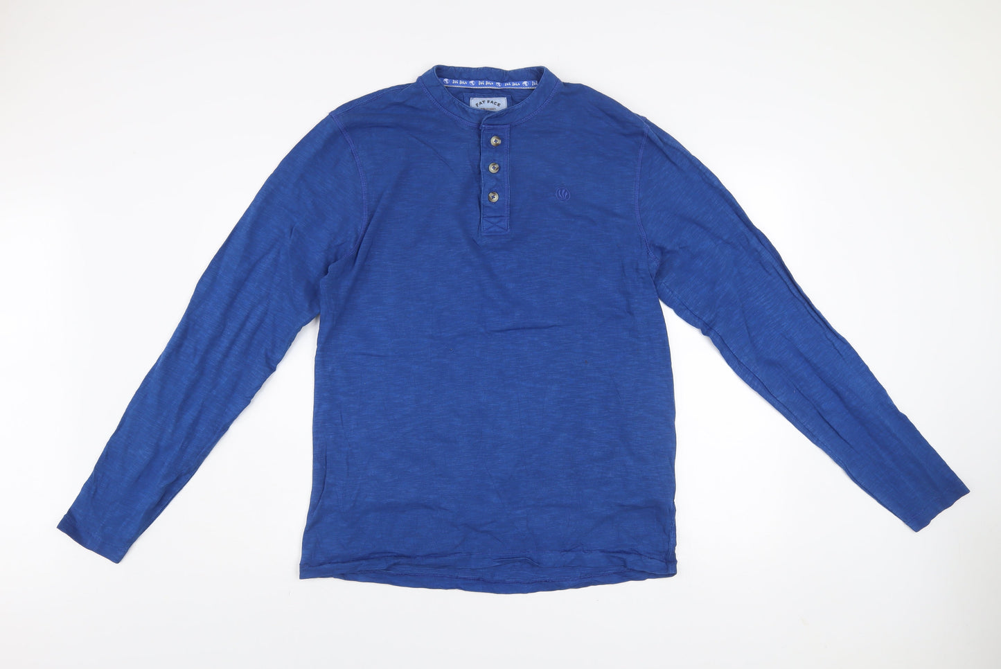 Fat Face Men's Blue Cotton Long Sleeve Henley Shirt M
