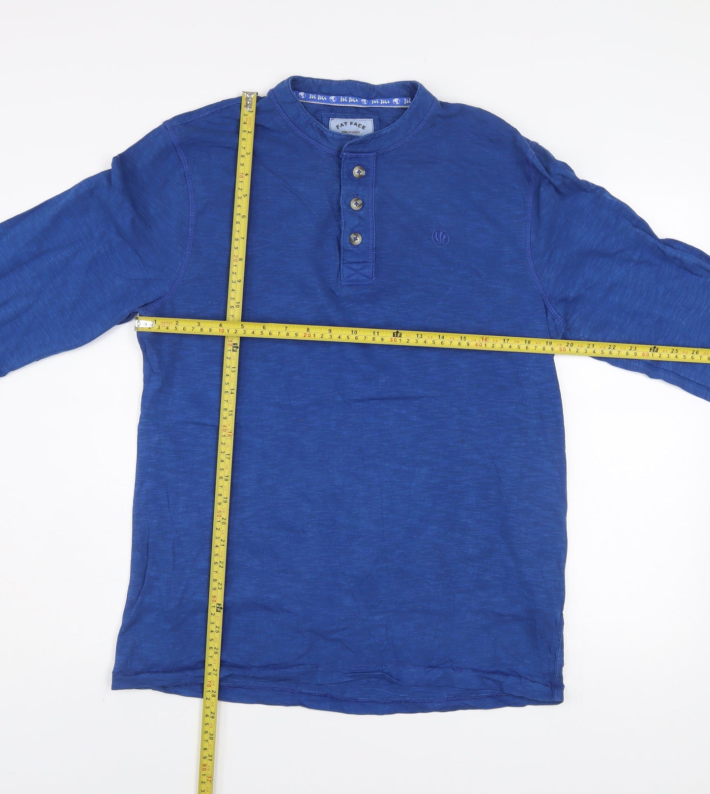 Fat Face Men's Blue Cotton Long Sleeve Henley Shirt M