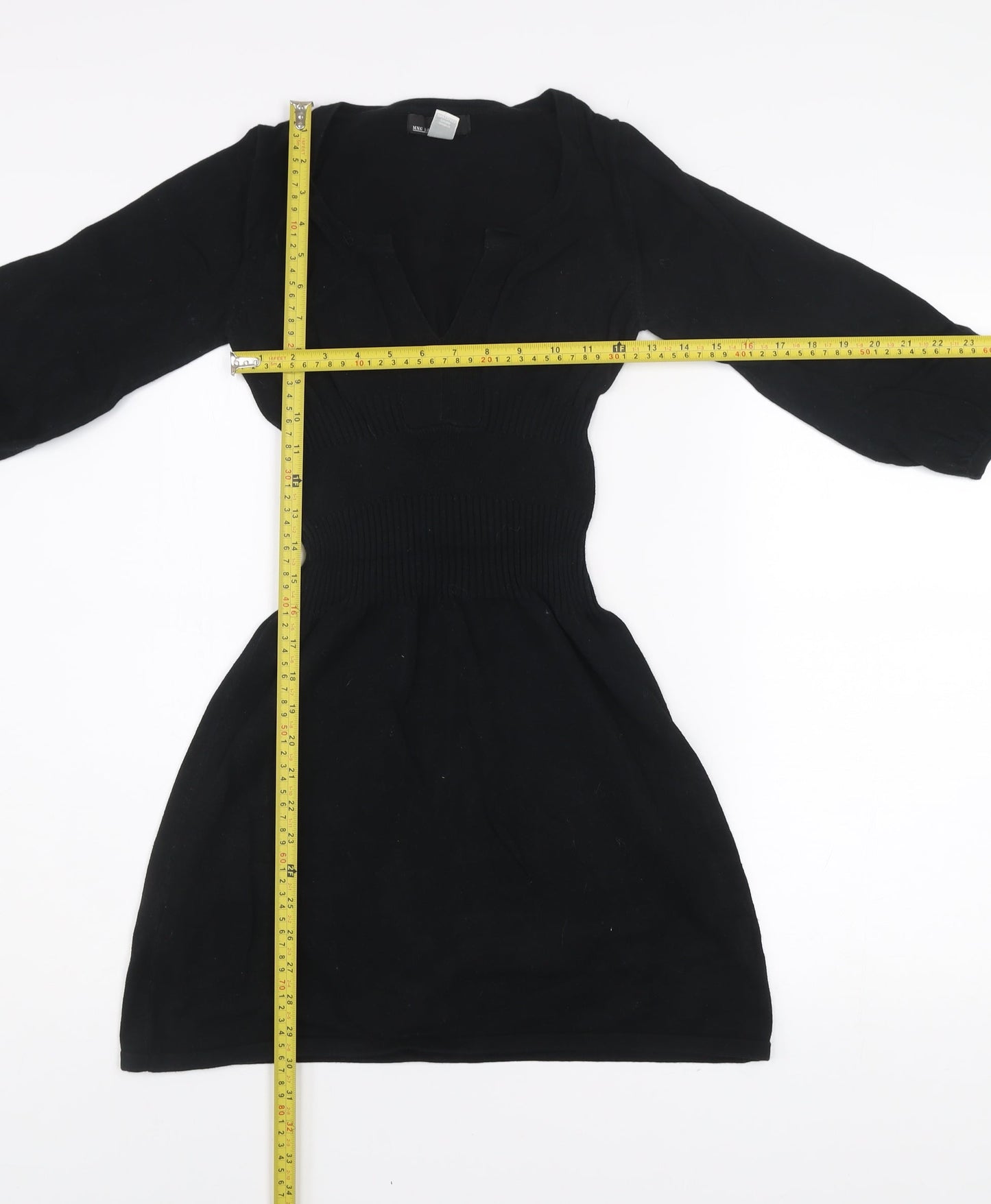 Mango Women Black Size 8 Fit & Flare Knit Dress 3/4 Sleeve